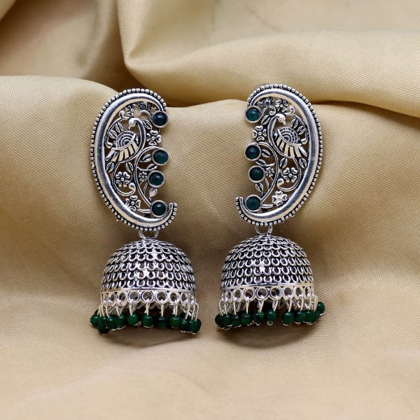 Green Color Oxidised Earrings-12905