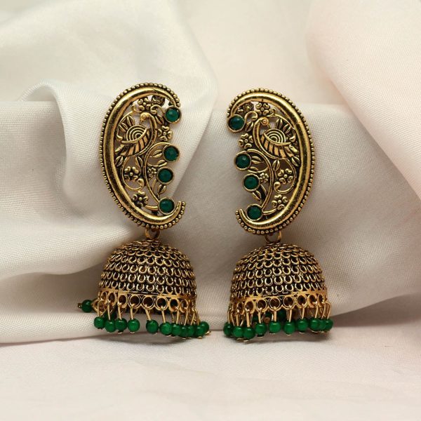 Green Color Oxidised Earrings-12937