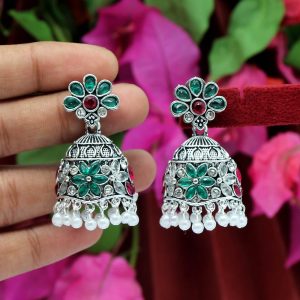 Green Color Oxidised Earrings-0