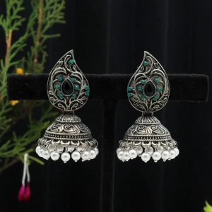 Green Color Oxidised Earrings-0