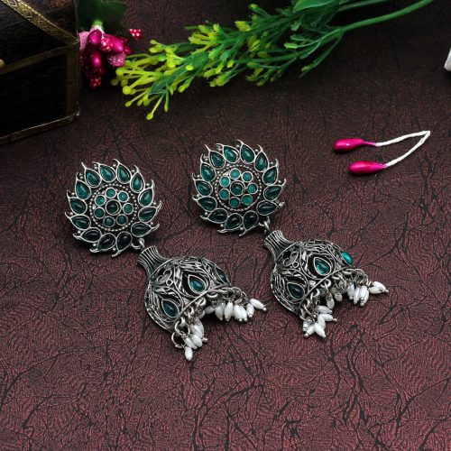 Green Color Oxidised Earrings