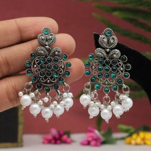 Green Color Oxidised Earrings-0