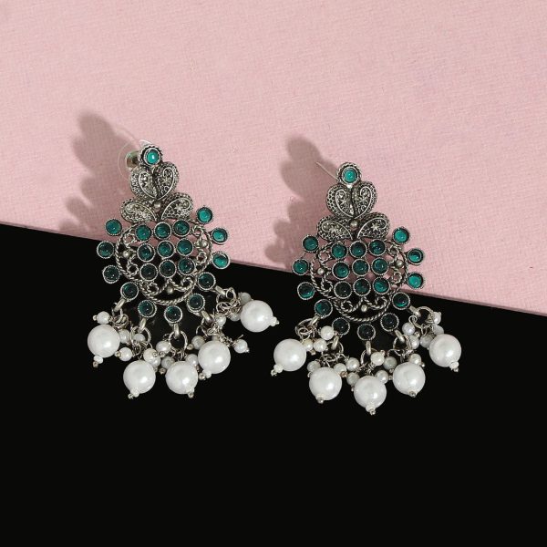 Green Color Oxidised Earrings-3345