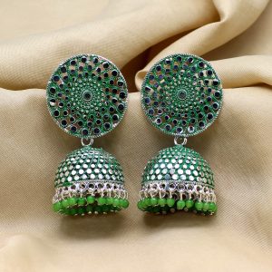 Green Color Oxidised Mint Meena Earrings-0