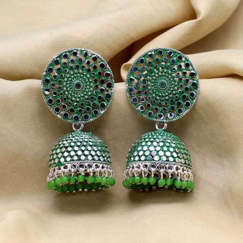 Green Color Oxidised Mint Meena Earrings