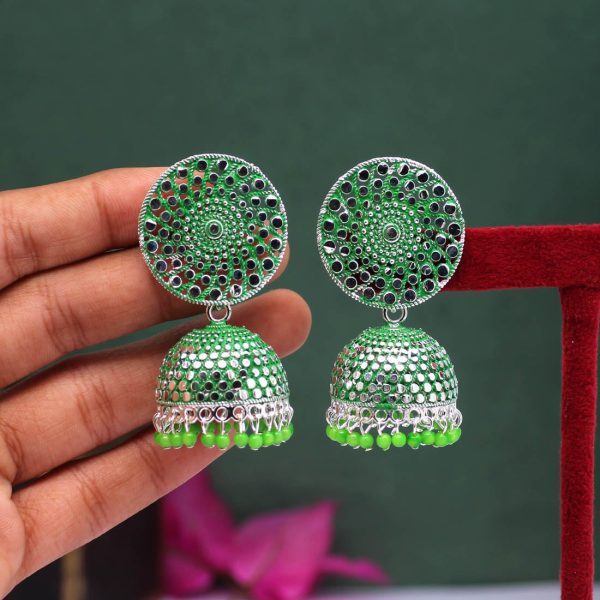 Green Color Oxidised Mint Meena Earrings-12809