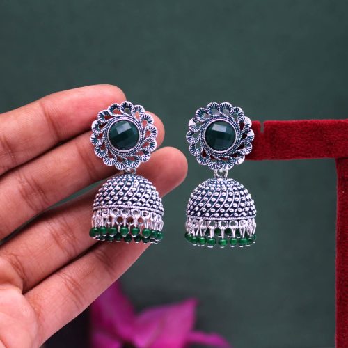 Green Color Oxidised Mint Meena Earrings