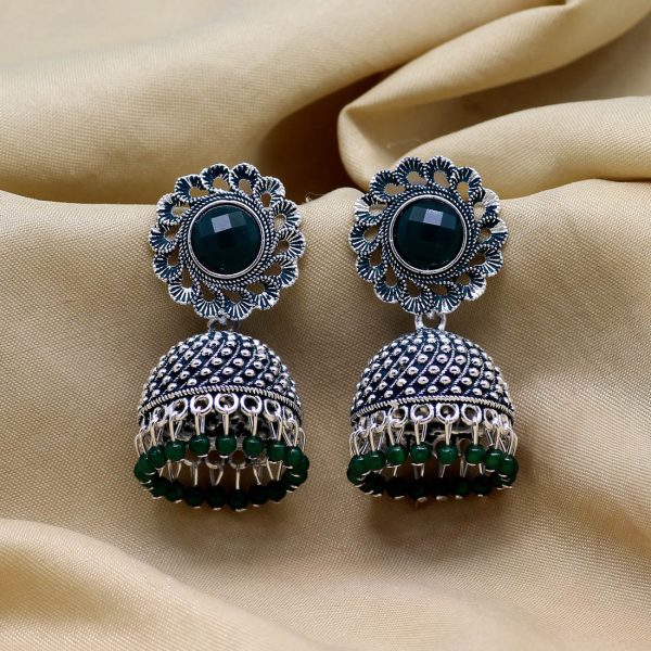 Green Color Oxidised Mint Meena Earrings-12825