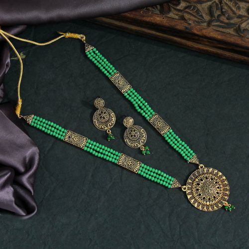 Green Color Oxidised Necklace Set