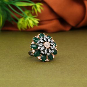 Green Color Premium American Diamond Rings-0