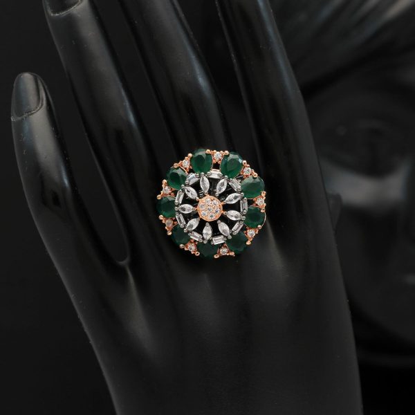 Green Color Premium American Diamond Rings-4528