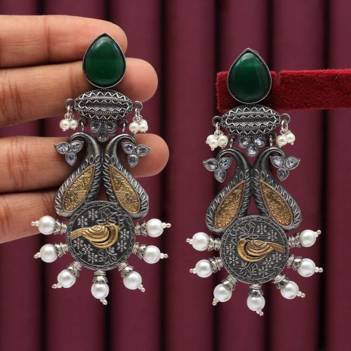 Green Color Premium Oxidised Earrings