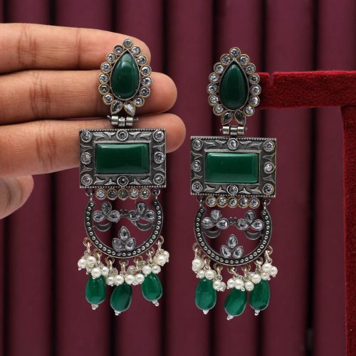 Green Color Premium Oxidised Earrings