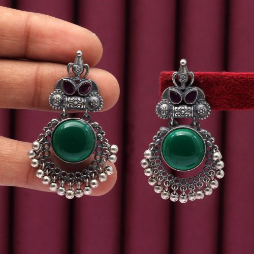 Green Color Premium Oxidised Earrings