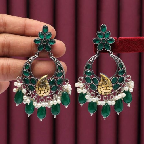 Green Color Premium Oxidised Earrings