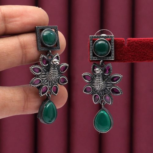 Green Color Premium Oxidised Earrings