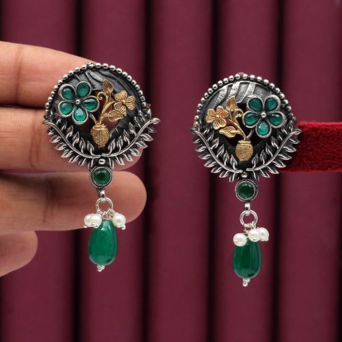 Green Color Premium Oxidised Earrings