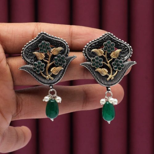 Green Color Premium Oxidised Earrings