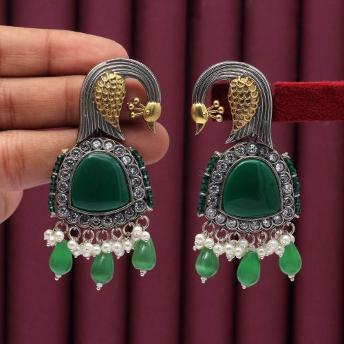 Green Color Premium Oxidised Earrings