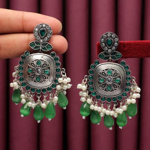 Green Color Premium Oxidised Earrings