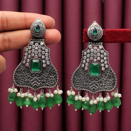 Green Color Premium Oxidised Earrings