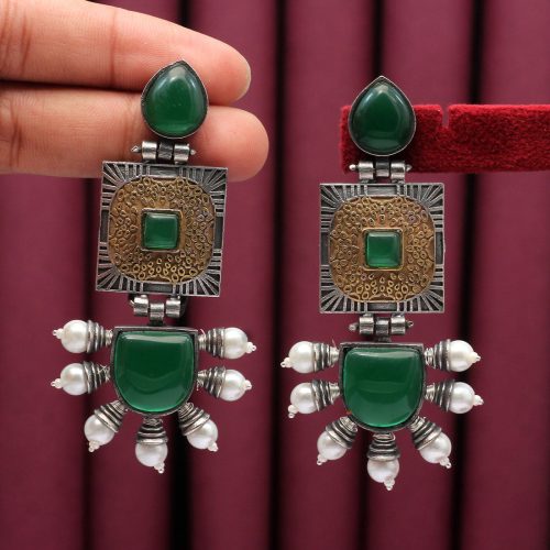 Green Color Premium Oxidised Earrings