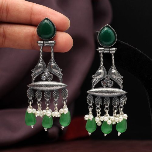 Green Color Premium Oxidised Earrings