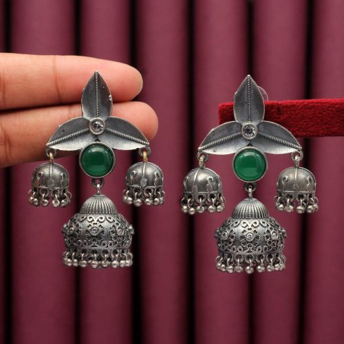 Green Color Premium Oxidised Earrings