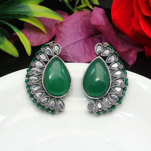 Green Color Premium Oxidised Earrings