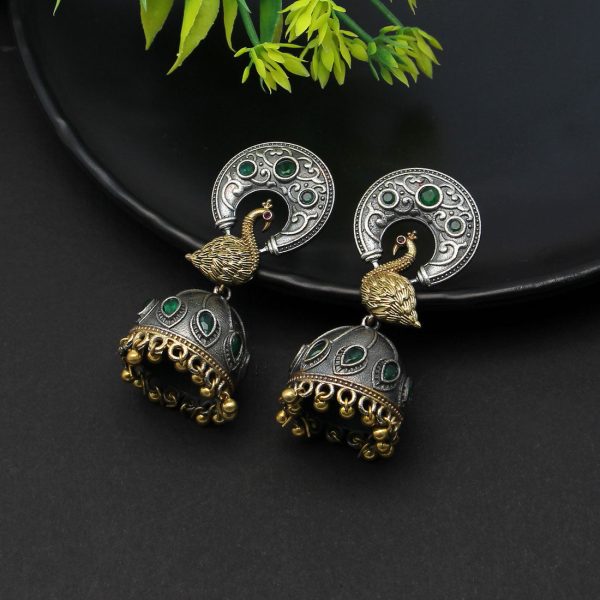 Green Color Premium Oxidised Earrings-0