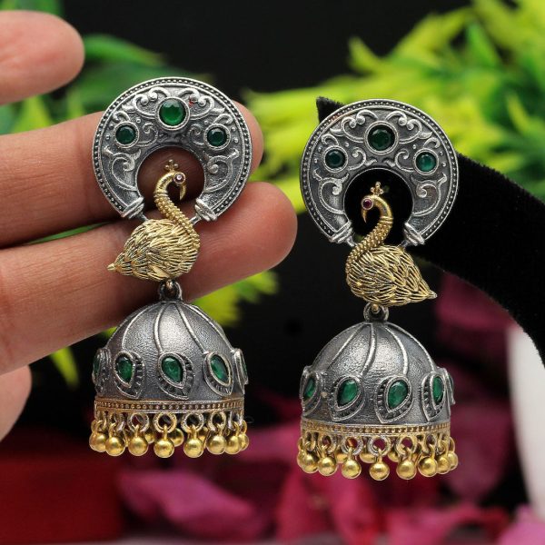 Green Color Premium Oxidised Earrings-4600