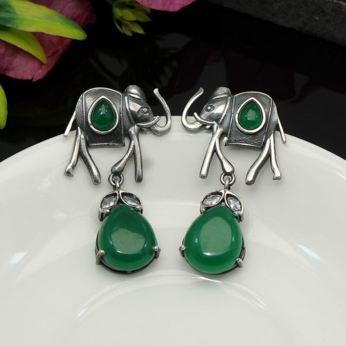 Green Color Premium Oxidised Earrings