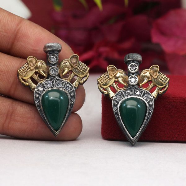 Green Color Premium Oxidised Earrings-4616