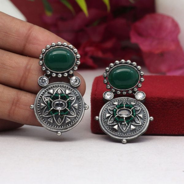 Green Color Premium Oxidised Earrings-4636