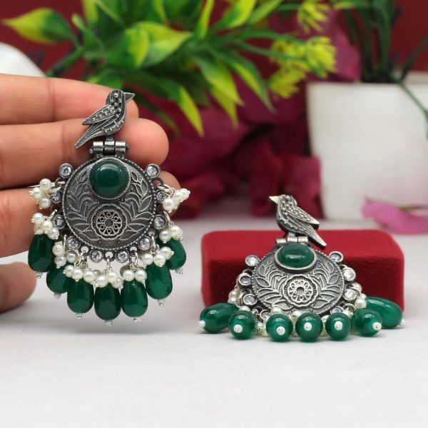 Green Color Premium Oxidised Earrings-4642