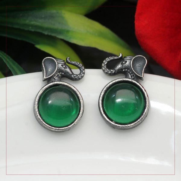 Green Color Premium Oxidised Earrings-4660