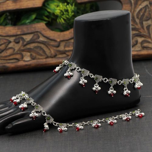 Green Color Rhinestone Anklets