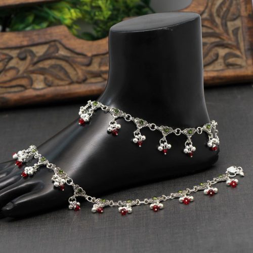 Green Color Rhinestone Anklets