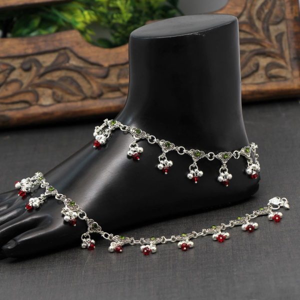 Green Color Rhinestone Anklets-0
