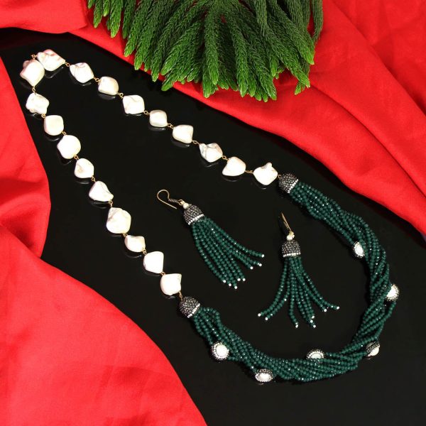 Green Color Stone Necklace Set-0