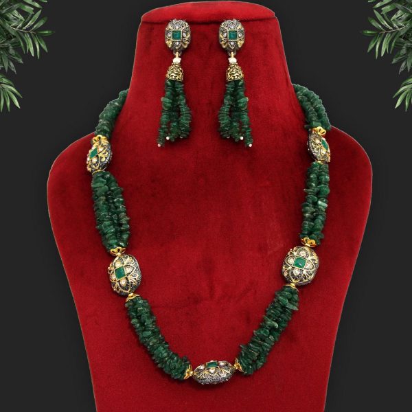 Green Color Stone Necklace Set-10675