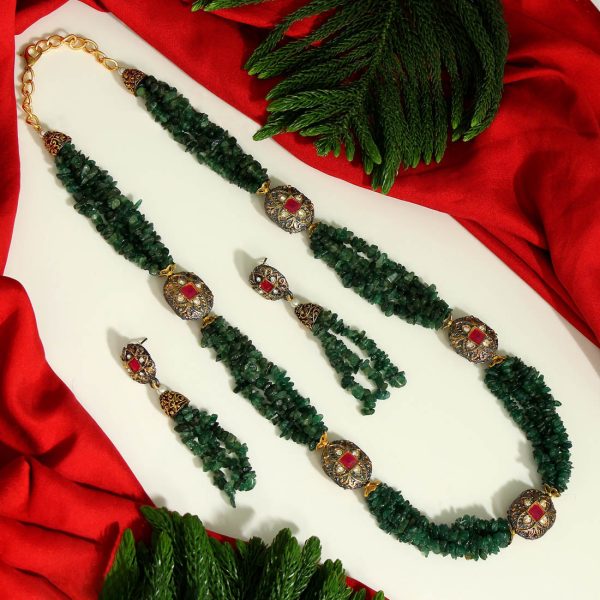 Green Color Stone Necklace Set-0