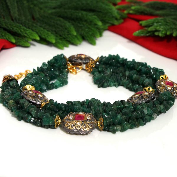 Green Color Stone Necklace Set-10680