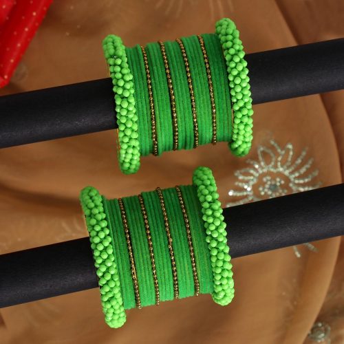 Green Color Thread Bangle Set Size: 2.6