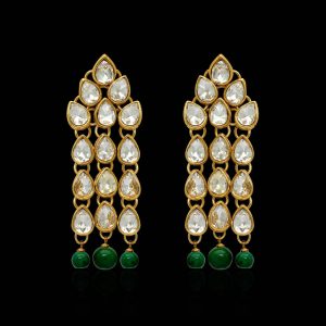 Green Color Traditional Kundan Earrings For Women-0