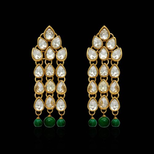 Green Color Traditional Kundan Earrings For Women