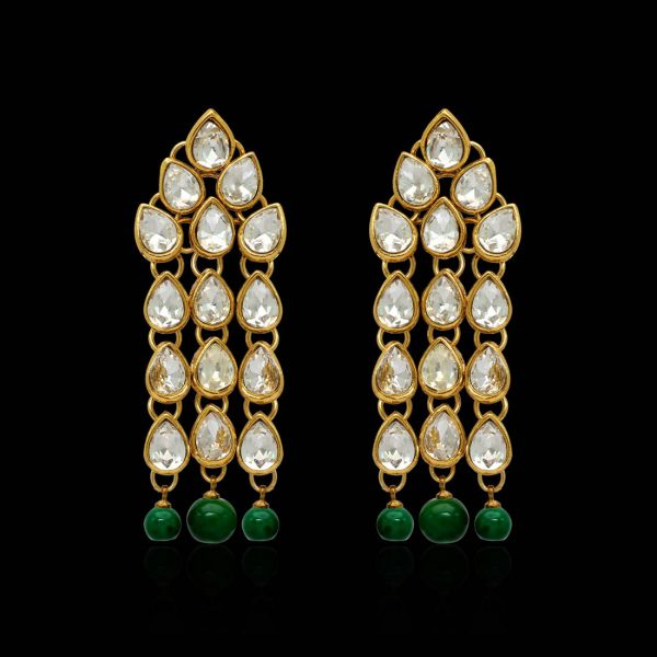 Green Color Traditional Kundan Earrings For Women-0