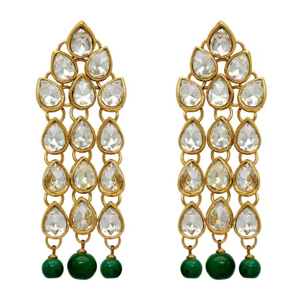 Green Color Traditional Kundan Earrings For Women-10821