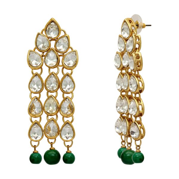 Green Color Traditional Kundan Earrings For Women-10822