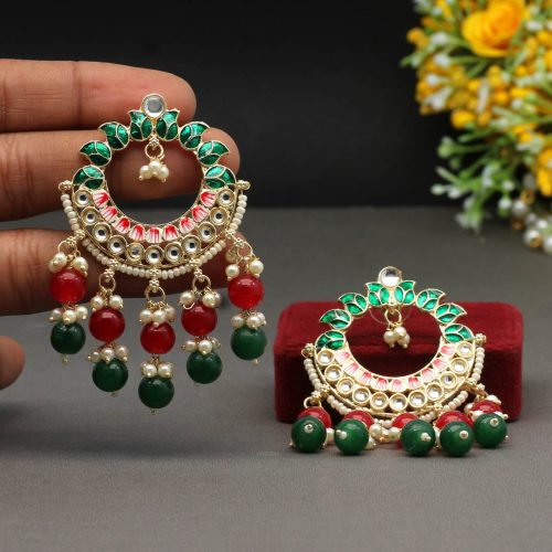 Green & Maroon Color Meenakari Earrings